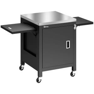 Outsunny Outdoor Grill Cart with Stainless Steel Tabletop, BBQ Table with a Cabinet, Towel Holder, Bottle Opener, Black