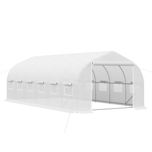 Outsunny Invernadero de Exterior Invernadero de Túnel 6x3x2 m Invernadero de Jardín Grande con 12 Ventanas y Puerta Enrollable con Cremallera Macro de Metal para Cultivo Plantas Blanco