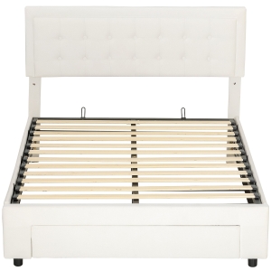 HOMCOM Double Ottoman Bed Frame, with Front Drawer - Cream
