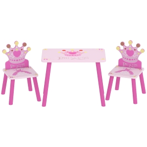 HOMCOM Juego de Mesa y 2 Sillas Infantiles de Madera Set de Mesa 55x34x42 cm Sillas 28x26x50 cm para Niños de 2-4 Años para Dormitorio Color Rosa