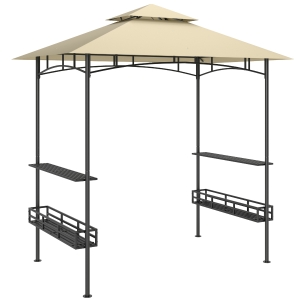 Outsunny 8' x 5' Grill Gazebo Canopy, Double Tiered Outdoor BBQ Gazebo Shelter with 2 Side Shelves, Storage Baskets, Hook for Garden, Patio, Barbecue, Picnic, Beige