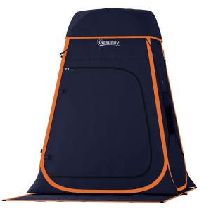 Outsunny Tente de douche portable Pop Up Toilette tente de camping Pliable Toit Amovible Poche Sac 152 x 152 x 200 cm bleu foncé