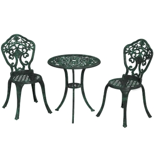 Outsunny 3-piece aluminum bistro garden set 2 chairs + round wrought-iron effect table