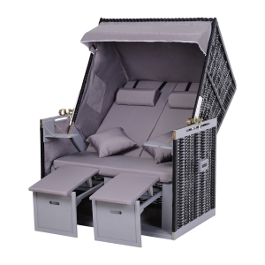 Outsunny Strandstoel dubbele ligstoel met beschermhoes voor bekerhouders PE rotan grijs