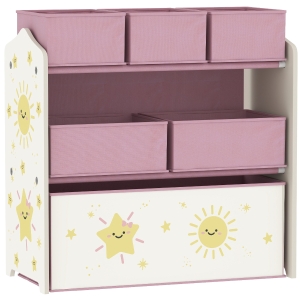 AIYAPLAY Raft pentru Depozitarea Jucăriilor Copii cu 3 Niveluri și 6 Containere din Material Textil Detasabile, Mobilier pentru Camera de Joacă, Dormitor și Living, Roz