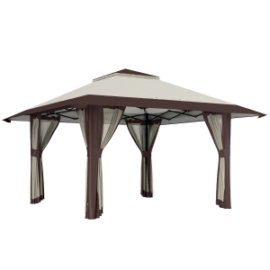 Outsunny 4 x 4 m Garden Canopy, Garden Tent with Mesh Walls, UPF50+ Protection, Height-Adjustable Party Canopy, Beige