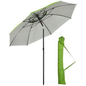 Outsunny Round Tilting Metal Outdoor Parasol with UV30 Protection, 8 Steel Ribs and Carry Bag Included, Green