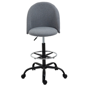 Vinsetto Chaise de bureau assise haute réglable 105-125H cm tabouret de bureau pivotant 360° lin gris