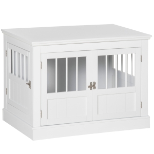 PawHut Gaiola para Cães com Mesa Auxiliar Casa para Animais de Estimação Moderna com 3 Portas e Fecho Magnético para Cães Pequenos 78x53x59,3 cm Branco