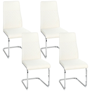 HOMCOM Conjunto de 4 Cadeiras de Sala de Jantar com Assento Acolchoado e Pés de Metal Cadeiras Cantilever Modernas 45x61x98 cm Creme