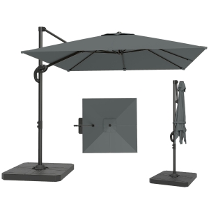 Outsunny Parasol déporté carré parasol de jardin extérieur pied et dalles de lestage mât aluminium protection UV50+2,4x2,4m gris