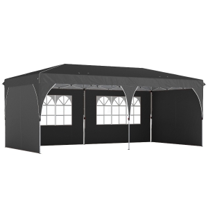 Outsunny Tenda Dobrável 6x3 m Pop-up com 4 Laterais Amovíveis Tenda de Jardim com Faixas Refletoras Altura Ajustável UPF50+ Cinzento