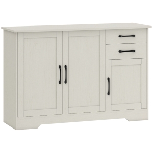 HOMCOM Aparador com 3 Portas Moderno para Sala de Estar com 2 Gavetas Prateleira Ajustável 120x38x79 cm Branco com Efeito Madeira