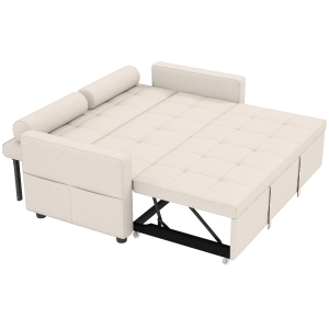 HOMCOM Canapé convertible 2 places 3 en 1 canapé-lit avec lit gigogne double dossier réglable 2 coussins 80,5x137,5x84cm beige