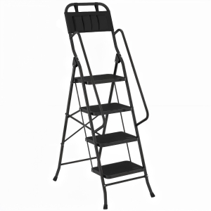 HOMCOM Escada Dobrável com 4 Degraus Apoio para os Braços e Suporte para Ferramentas 50x83x157,5 cm Preto