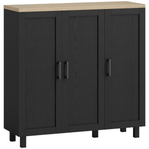 HOMCOM Aparador para Sala de Estar Móvel Buffet com 3 Portas e Prateleiras Ajustáveis 90x30x90 cm Preto e Madeira