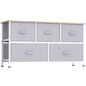 HOMCOM Cómoda com 5 Gavetas de Tecido Cómoda para Quarto Estrutura Metálica 100x30x54 cm Cinzento