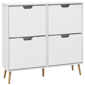 HOMCOM Sapateira para 16 Pares de Sapatos com 4 Gavetas e Prateleiras Ajustáveis 95x26x95 cm Branco