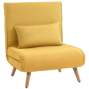 HOMCOM Sofá-Cama Individual Dobrável com Encosto Ajustável em 5 Posições, Sofá-Cama Estofado com Almofada 72x75x85 cm Amarelo