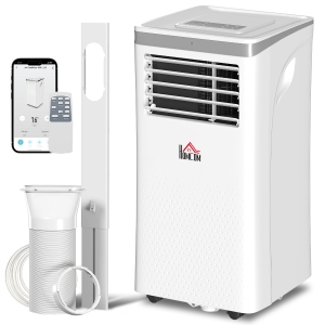 HOMCOM Climatiseur mobile 10000BTU, climatiseur portable 4 en 1 refroidissement déshumidificateur ventilateur mode nuit, blanc