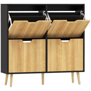 HOMCOM Sapateira para 16 Pares de Sapatos com 4 Gavetas e Prateleiras Ajustáveis 95x26x95 cm Madeira e Preto