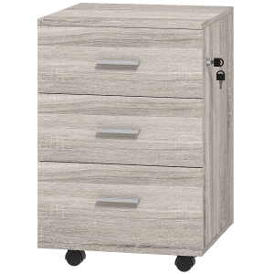 Vinsetto Bloco de Gavetas com 3 Gavetas Bloco de Gavetas de Escritório com Rodas Fechadura 2 Chaves Arquivado 40x40x61,5 cm Cinzento