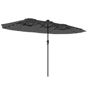 Outsunny Chapéu de Sol Duplo com 36 Luzes LED Solares 4x2 m Manivela UPF50+ Chapéu de Sol para Jardim Cinza Escuro