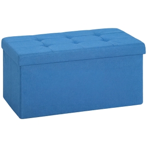 HOMCOM Puff de Armazenamento Banco de Armazenamento Dobrável 84 L 76x38x38 cm Estofado em Linho Sintético Azul Claro