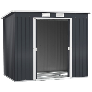 Outsunny Abri de jardin 2,77 m² 213 x 130 x 172 cm kit de fondation porte coulissante ventilations acier galvanisé gris foncé