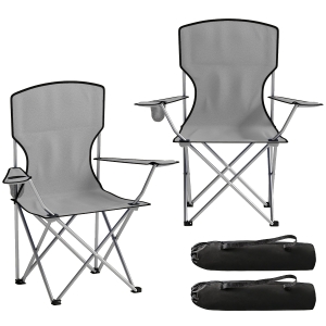 Outsunny Set di 2 Sedie da Campeggio con Schienale Alto in Metallo e Tessuto Oxford, Grigio