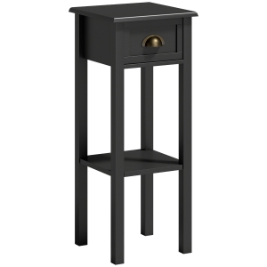 HOMCOM Mesa Auxiliar Estilo Moderno Mesita Auxiliar con Cajón y Estante de Almacenamiento 30x30x75 cm Negro