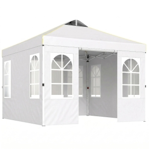 Outsunny Carpa Plegable 3x3 m Pop-up con UPF50+ 4 Laterales Desmontables Altura Ajustable y Bolsa de Transporte Blanco