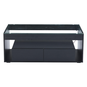 Tavolino da caffè moderno a LED a 2 livelli con cassetti, 100x50x40 cm, Nero