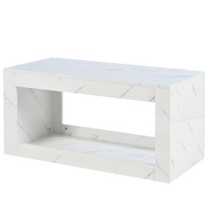 Tavolino moderno portaoggetti a LED effetto marmo, 100x50x50 cm, Bianco