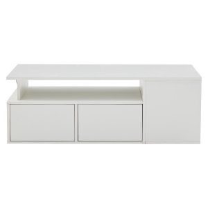 Tavolino da salotto a LED con 2 cassetti e ripiani semiaperti, 100x50x35 cm, Bianco
