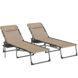 Outsunny Five-Position Reclining Sun Loungers Set of 2 - Beige