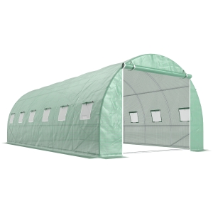 Outsunny Invernadero de Túnel con 12 Ventanas Puerta Invernadero de Huerto para Cultivos Plantas Verduras Flores Verde