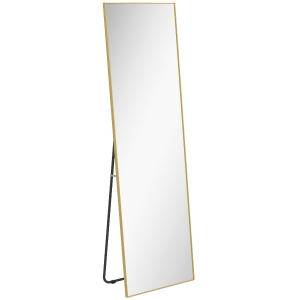 HOMCOM Espejo de Pie Cuerpo Entero de Aleación de Aluminio Espejo de Pared con 2 Formas de Uso Rectangular 50x161,5x2 cm Dorado