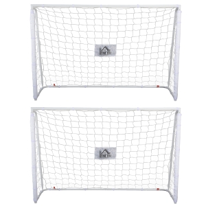 HOMCOM Conjunto de 2 Balizas de Futebol com Suporte de Metal e Rede para Treino 186x62x123 cm Branco
