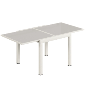 Outsunny Masă Extensibilă din Aluminiu pentru Exterior, Blat din Sticlă Temperată, Crem.