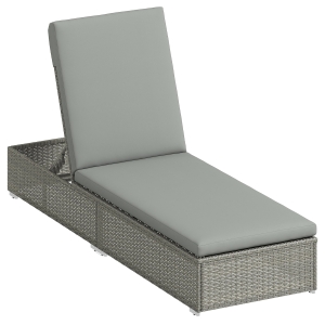 Outsunny Rattan Sun Lounger, Five-Position Reclining Garden Lounger Bed with Cushion, Light Grey