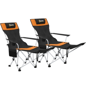 Outsunny Set de 2 Scaune de Camping Pliabile cu Suport pentru Picioare Detașabil, 82x100x88 cm, Negru