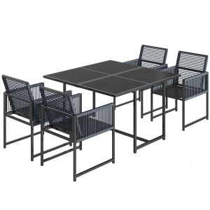 Outsunny 5 Pieces Garden Dining Set, Outdoor Patio Cube Set, 4 Seater Outdoor Table and Chairs with Foldable Backrest, Dark Grey