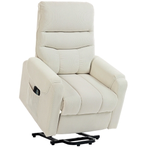 HOMCOM Sillón Levanta Personas con 8 Punto de Masaje Reposapiés Mando a Distancia y Bolsillo Lateral 83x92x110 cm Beige