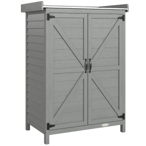 Outsunny Wooden Garden Shed, Garden Tool Storage Shed with Shelf and Side Hooks, 71.5 x 39 x 95 cm, Grey