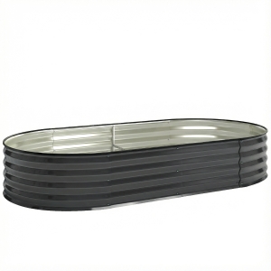Outsunny Galvanised Raised Garden Bed, Metal Planter Box with Safety Edging, for Flowers, Herbs, Succulents, Dark Grey