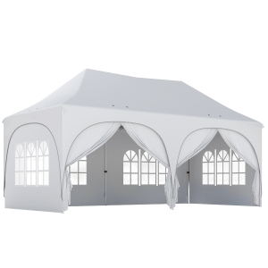 Outsunny 3 x 6m Pop Up Gazebo Shelter with Sides, 6 Sandbags, Peak Top Garden Party Tent Marquee with Carry Bag, Light Grey/White