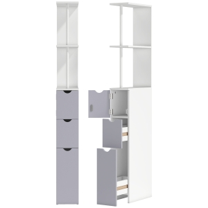 HOMCOM Colonna Bagno, Mobile Bagno Salvaspazio in Legno, Mobiletto con Armadietto, Ripiani e Cassetti, 15x33x136.8 cm, Grigio Chiaro