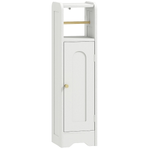HOMCOM Mobile Porta Carta Igienica in Legno con Armadietto con Ripiano Interno Regolabile, 21x20x79 cm, Bianco