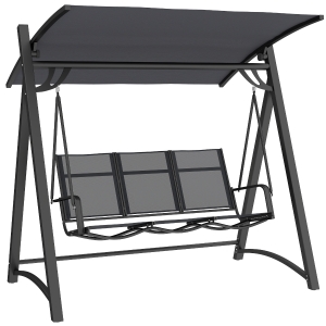 Outsunny 3 Seater Swing Chair, Garden Swing Bench with Adjustable Tilting Canopy, Breathable Mesh Seat 360 kg Capacity, Grey
